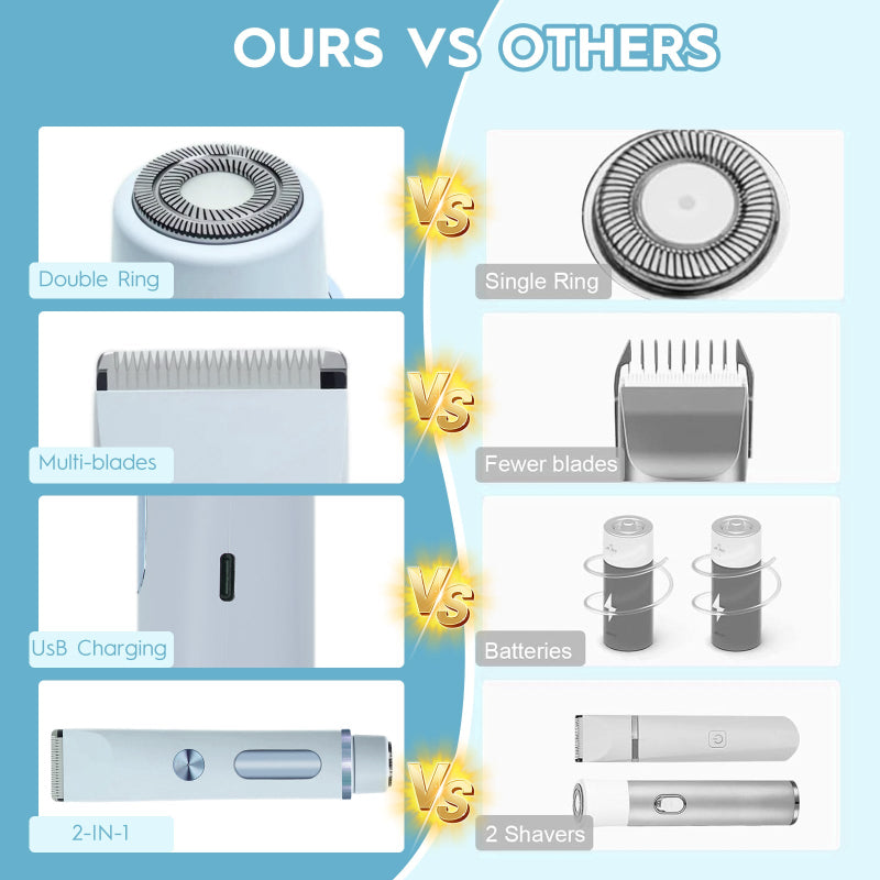 Versatile Armpit Private Area Electric Body Hair Lady Shaver With Two Heads