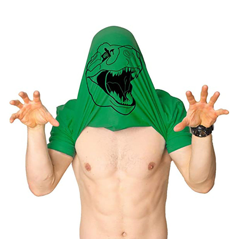 Funny Dinosaur Flip Crew Neck T-Shirt For Men