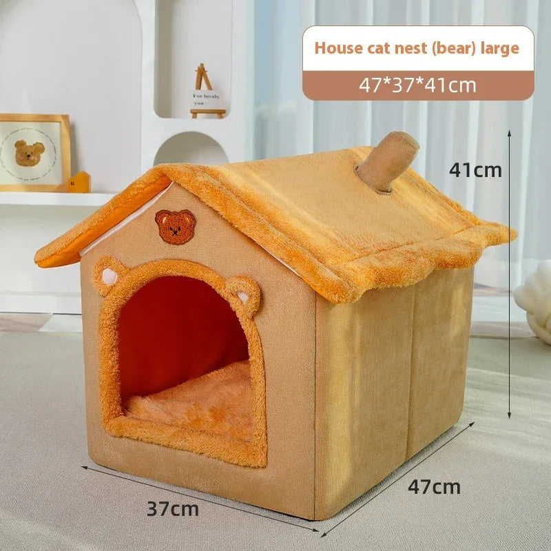 Cute Universal Pet Dog Cat House With Removable And Washable Pet Bed.