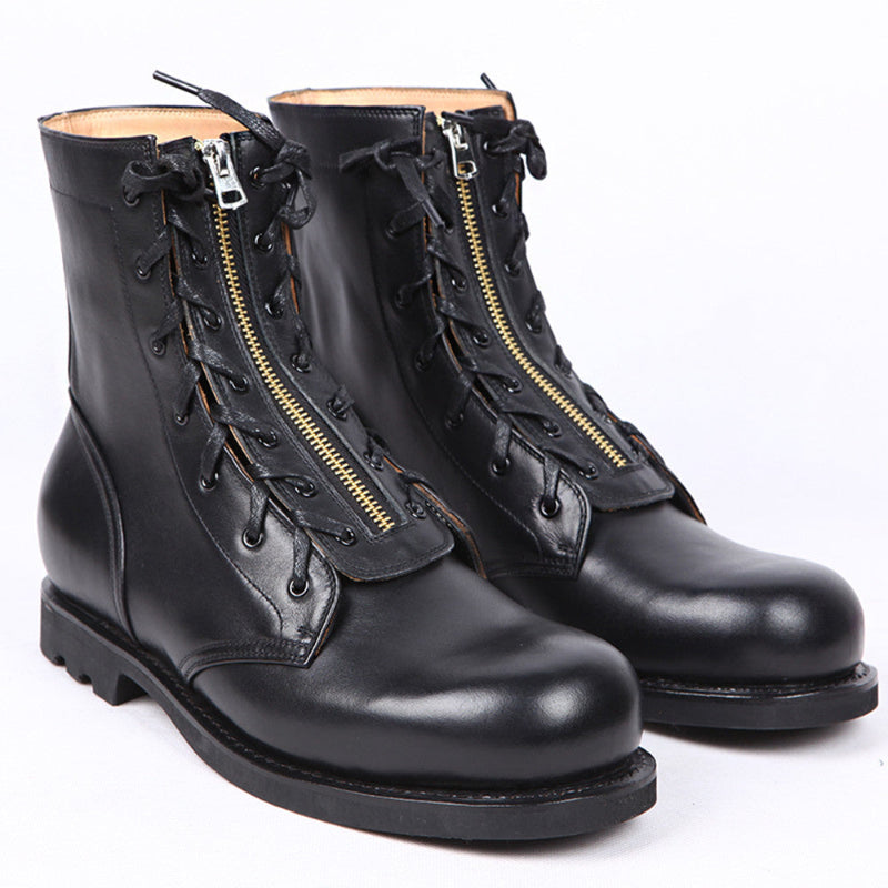 Leather High Top Round Toe Boots For Women