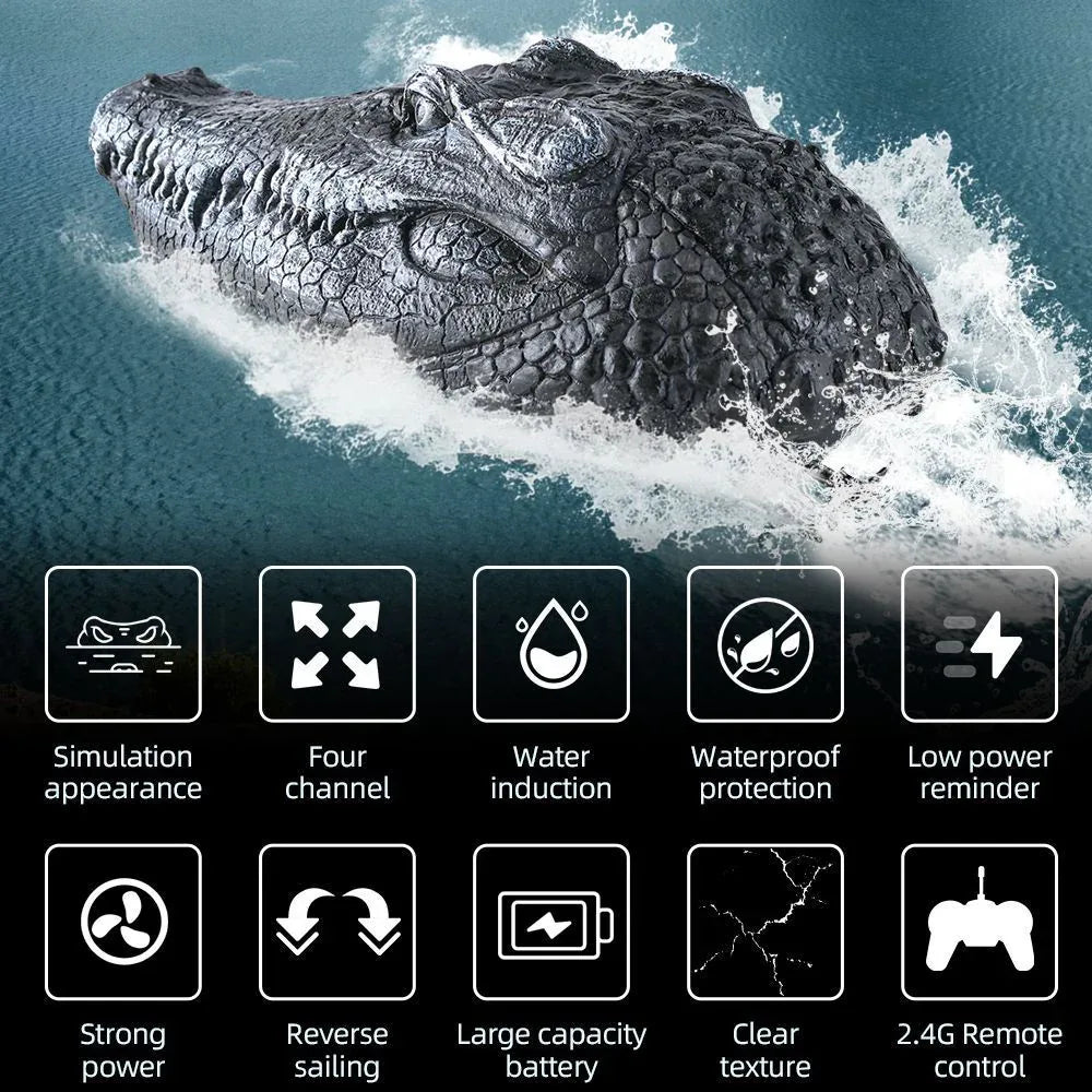 Simulated Crocodile Head Remote-Controlled Water Boat Toy.