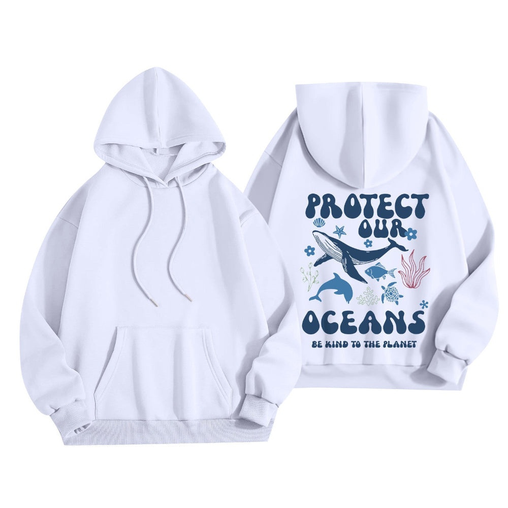 Women's Stylish And Lightweight Long Sleeve Save Our Oceans Pullover Hoodies