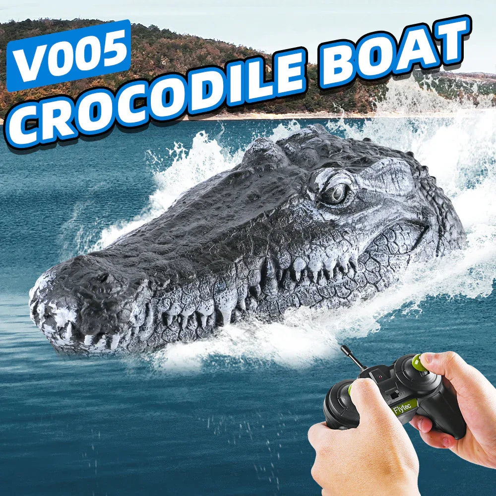Simulated Crocodile Head Remote-Controlled Water Boat Toy.