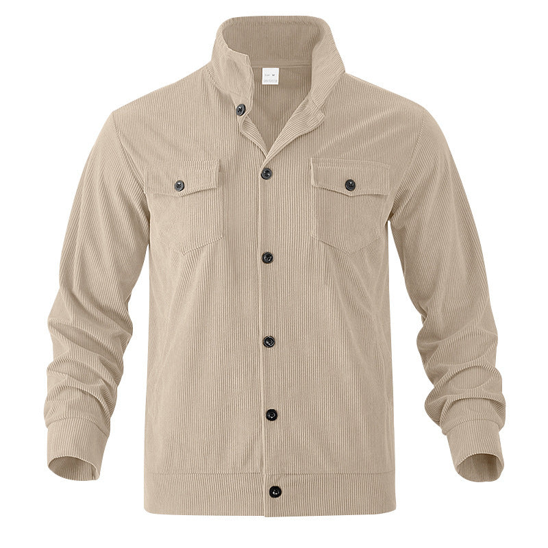 Simple Versatile Multi-Pocket Long Sleeve Stand-Up Collar Jacket Men's Clothing