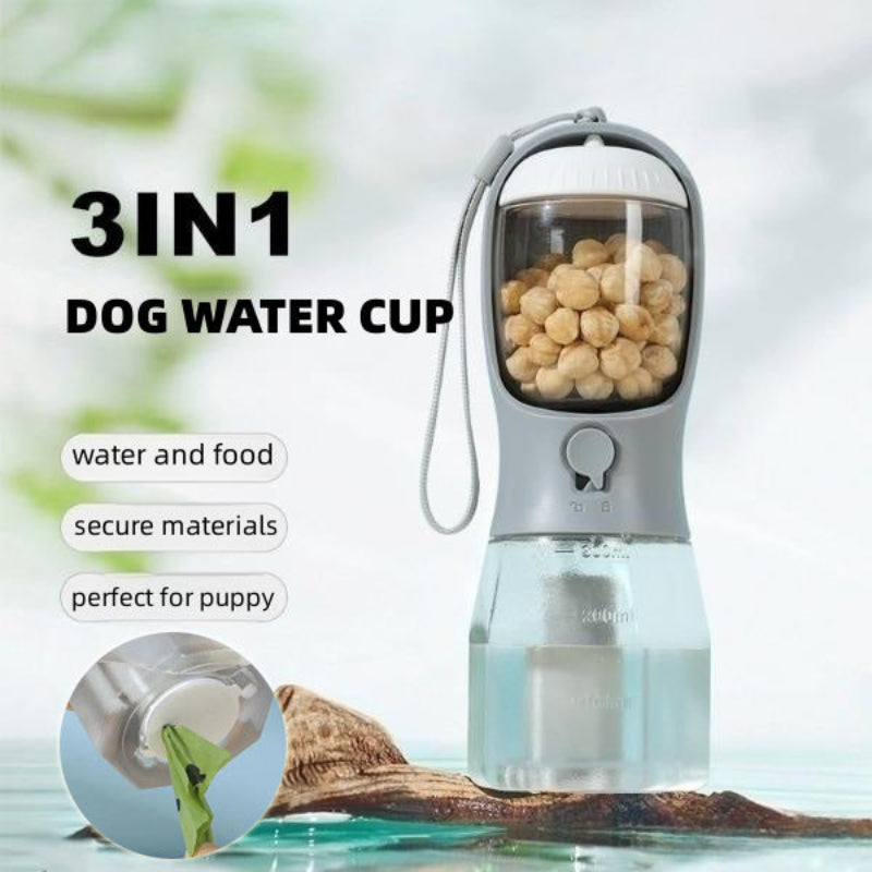 Dog Water Cup Drinking Food Garbage Bags Compartment Three-In-One Portable Small Multi-Functional Pet Water Bottle