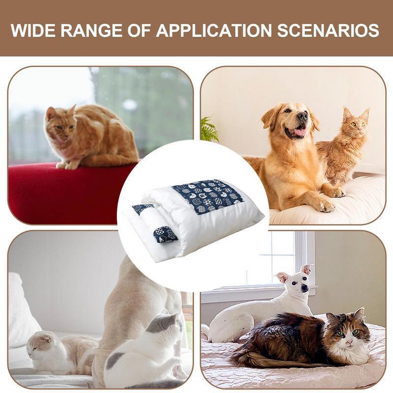 Cat Dog Pet Warm Cozy Cushion Bed With Blanket Design Pet Sleeping Bag.
