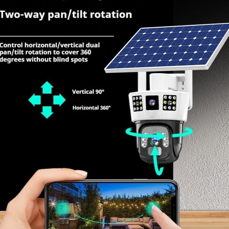 Solar Three-Screen Surveillance Security Camera For Home Security