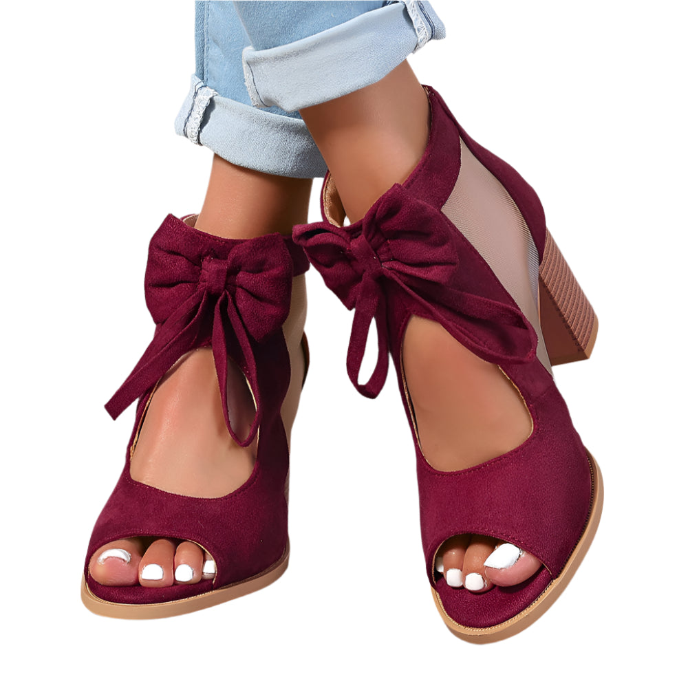 Chunky High Heels Women's Sandals Bow Decoration Open Toe Block Ankle Strap Shoes