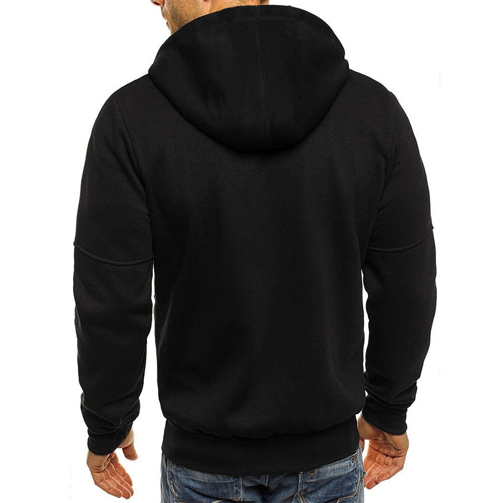 Men's Casual Zipper Hooded Sweater Solid Color Sports Fitness Cardigan Hoodie