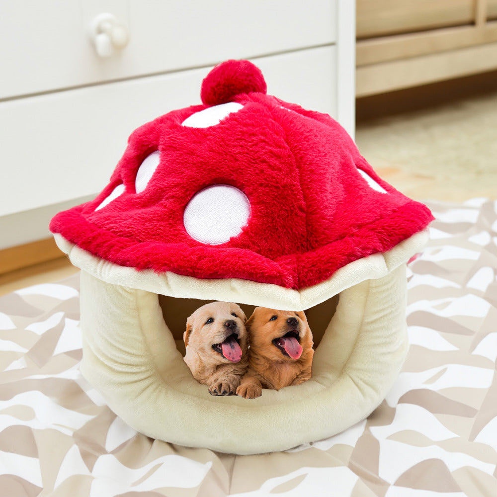 Comfortable Warm Plush Cute Mushroom pet Dog Cat House Bed