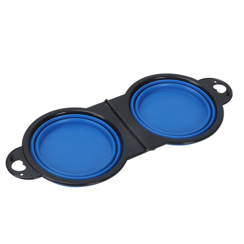 Portable Foldable Double Dog Silicone Feeding Pet Bowl