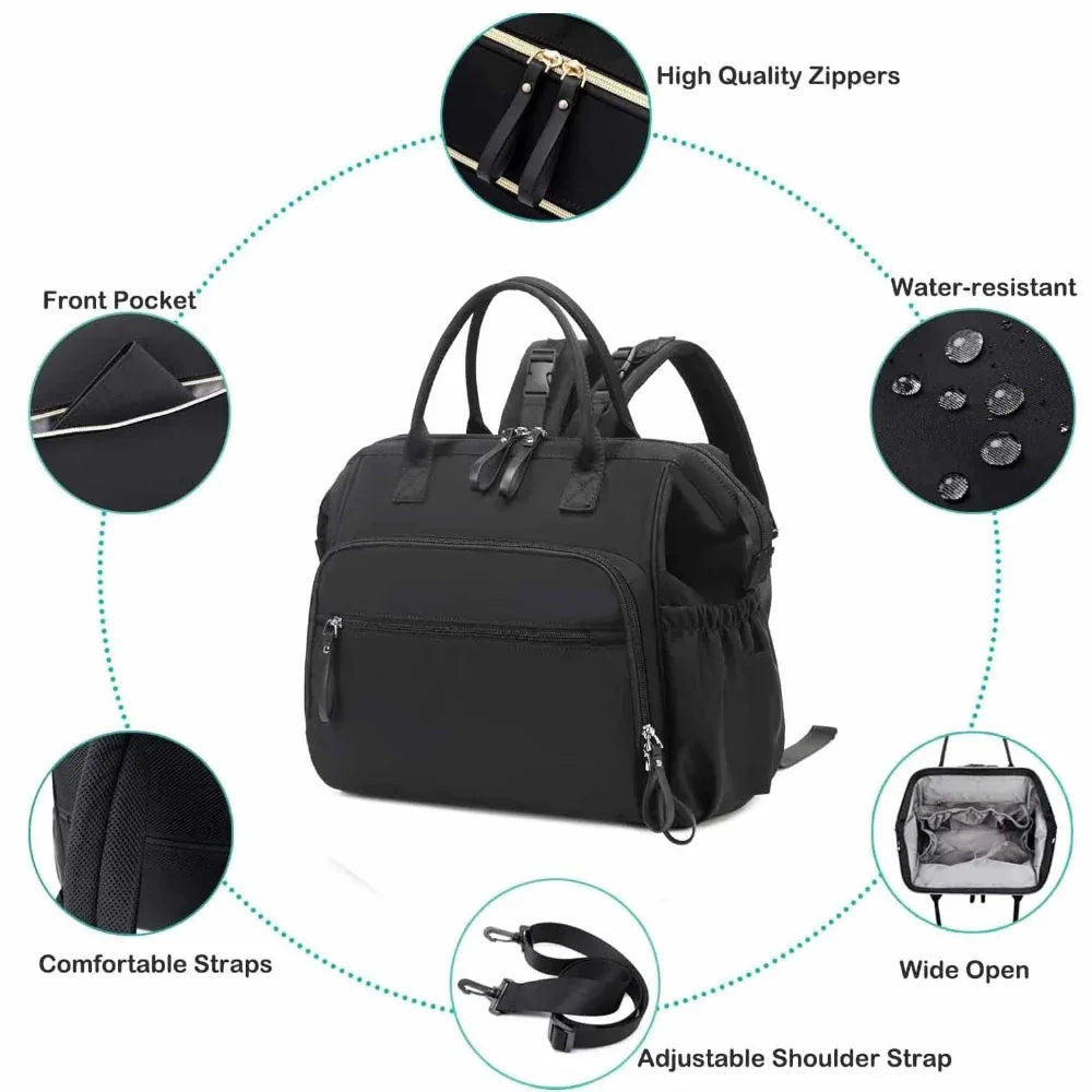 Waterproof Anti-Theft Pocket Baby Diaper Bag Mummy Parent Bag With Insulated Bottle Pockets