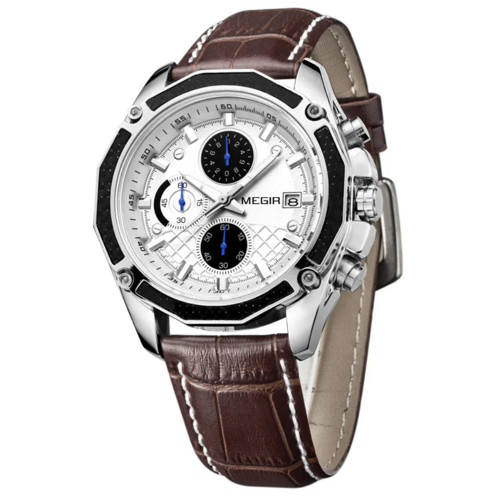 Men's Multi-Functional Leather Strap Watch