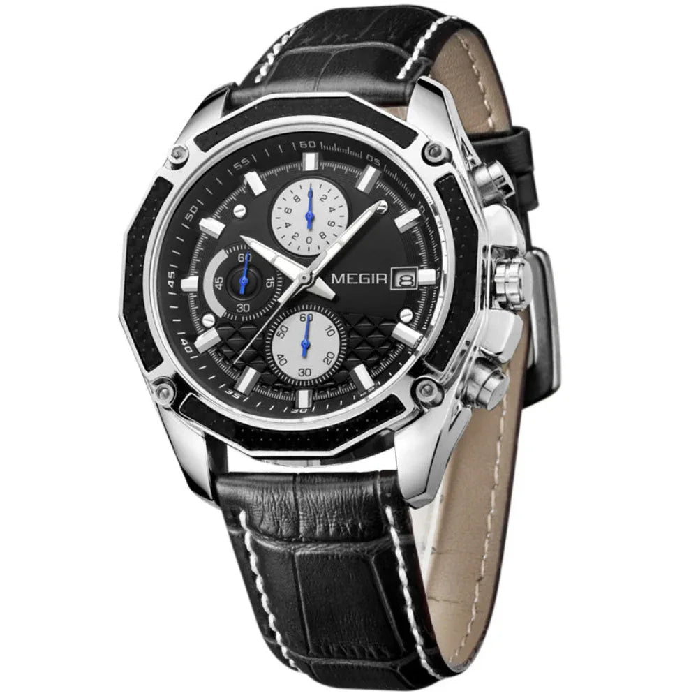 Men's Multi-Functional Leather Strap Watch