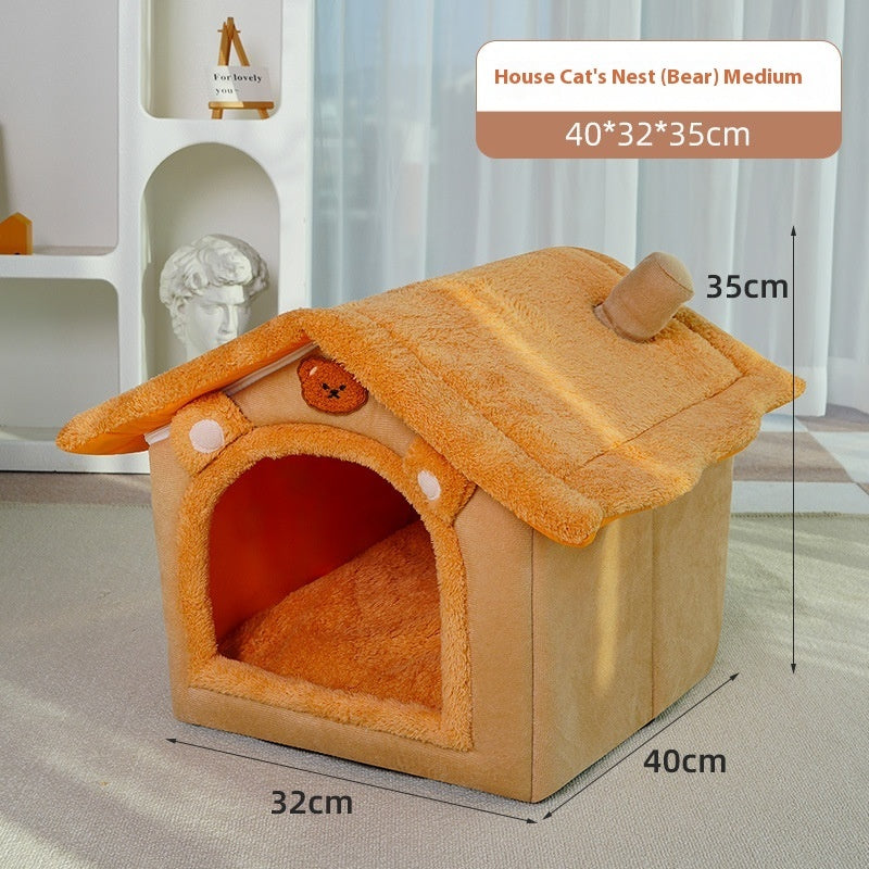 Cute Universal Pet Dog Cat House With Removable And Washable Pet Bed.