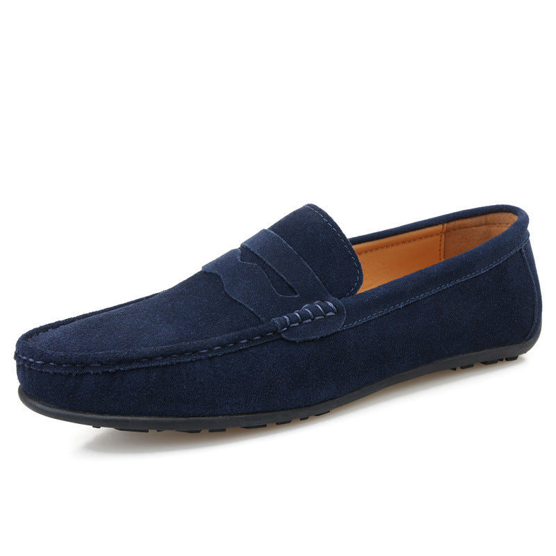 Men's Solid Color Loafers Suede British Flat Casual Shoes