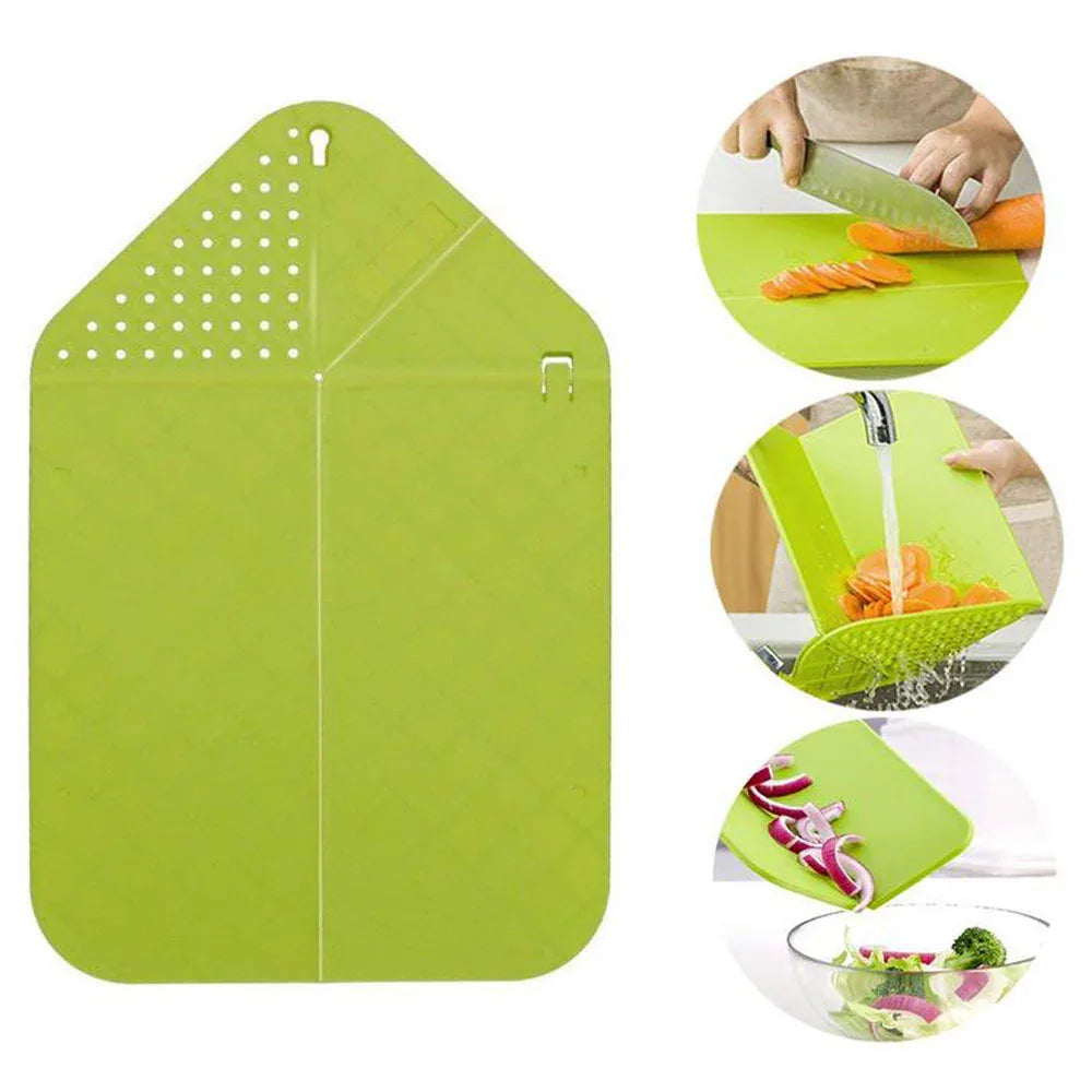 Plastic 2 in 1 Cutting Board and Drainer Foldable Chopping Mat With Hanging Hole and Safety Lock