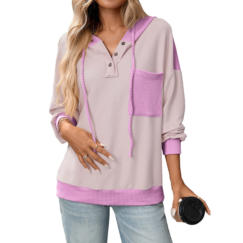 Women's Hoodie Contrast Color Twist Strip Hooded Sweater