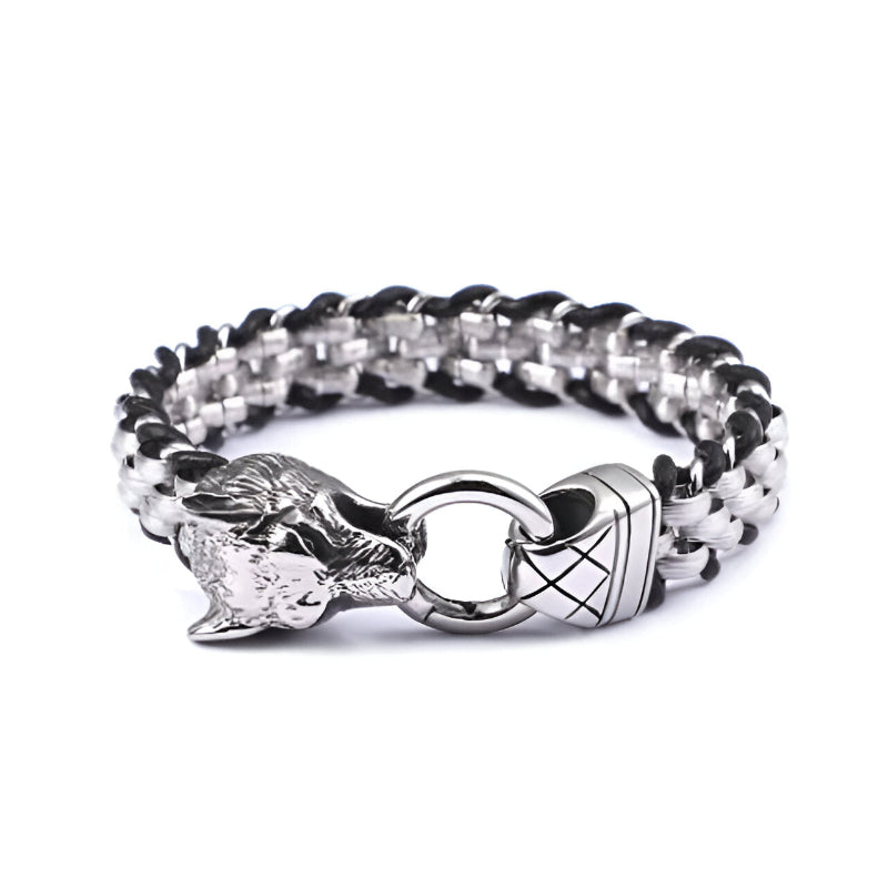 Titanium Steel Wolf Head Men's Bracelet