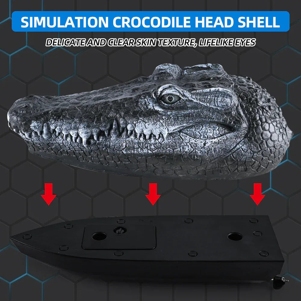 Simulated Crocodile Head Remote-Controlled Water Boat Toy.