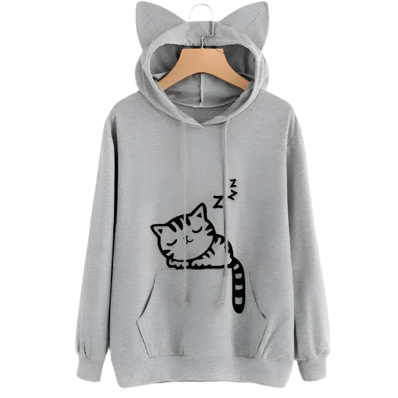 Female Women Casual Hoodies Sweater Long Sleeve Cute Ears Printed Hoodies Tracksuit Outerwear Sweatshirt