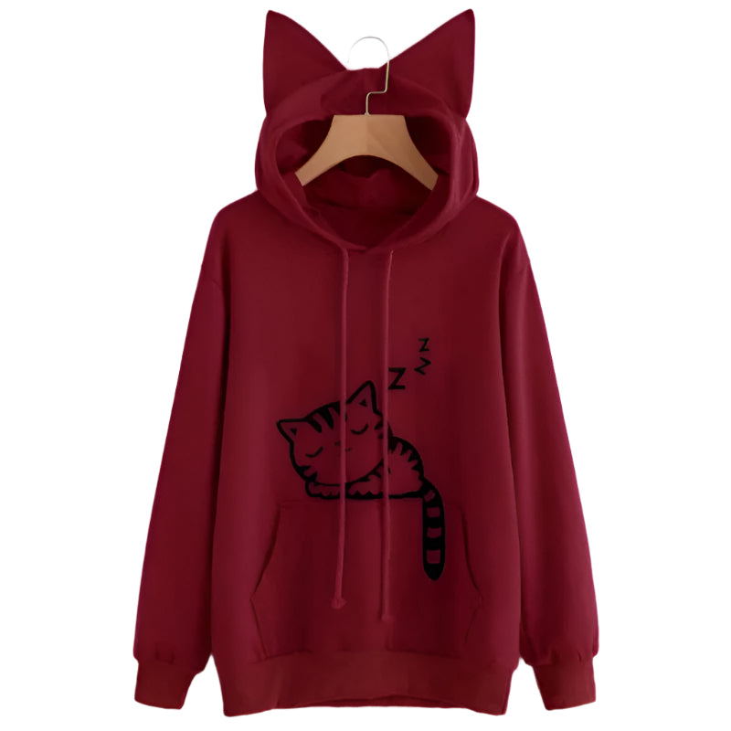 Female Women Casual Hoodies Sweater Long Sleeve Cute Ears Printed Hoodies Tracksuit Outerwear Sweatshirt