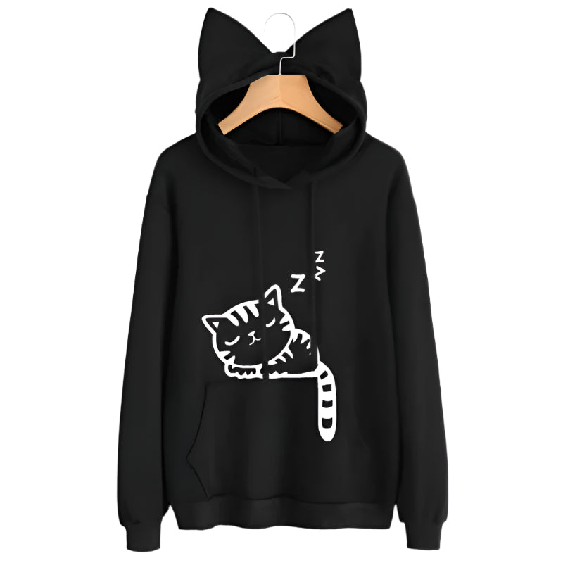 Female Women Casual Hoodies Sweater Long Sleeve Cute Ears Printed Hoodies Tracksuit Outerwear Sweatshirt