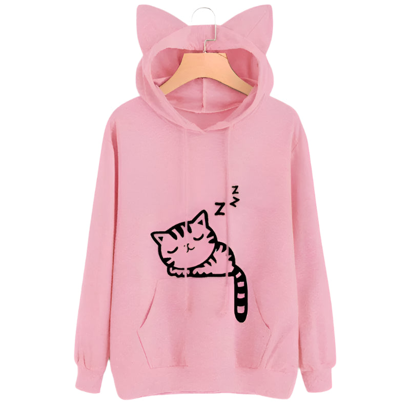 Female Women Casual Hoodies Sweater Long Sleeve Cute Ears Printed Hoodies Tracksuit Outerwear Sweatshirt