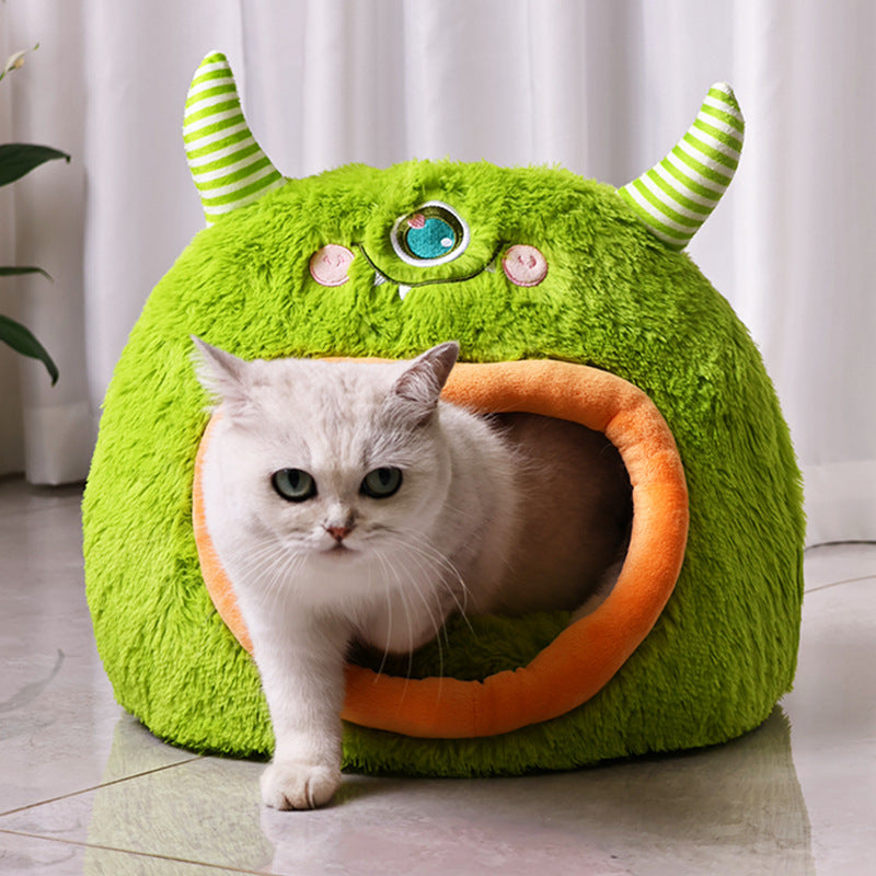 Fully Enclosed Safe And Cozy Cartoon Monster Pet Bed House For Dogs And Cats.