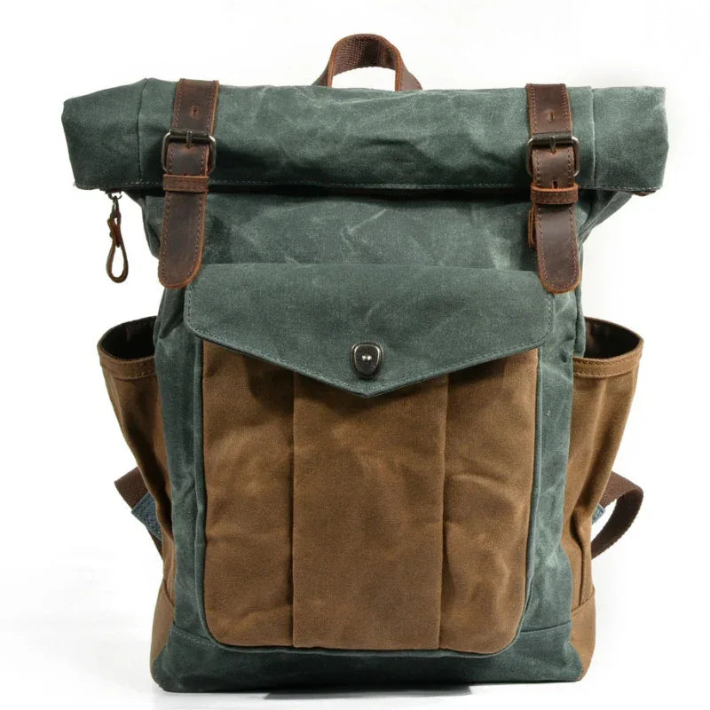 Oil wax Canvas Mountaineering Hiking Camping Bag School Unisex Backpack