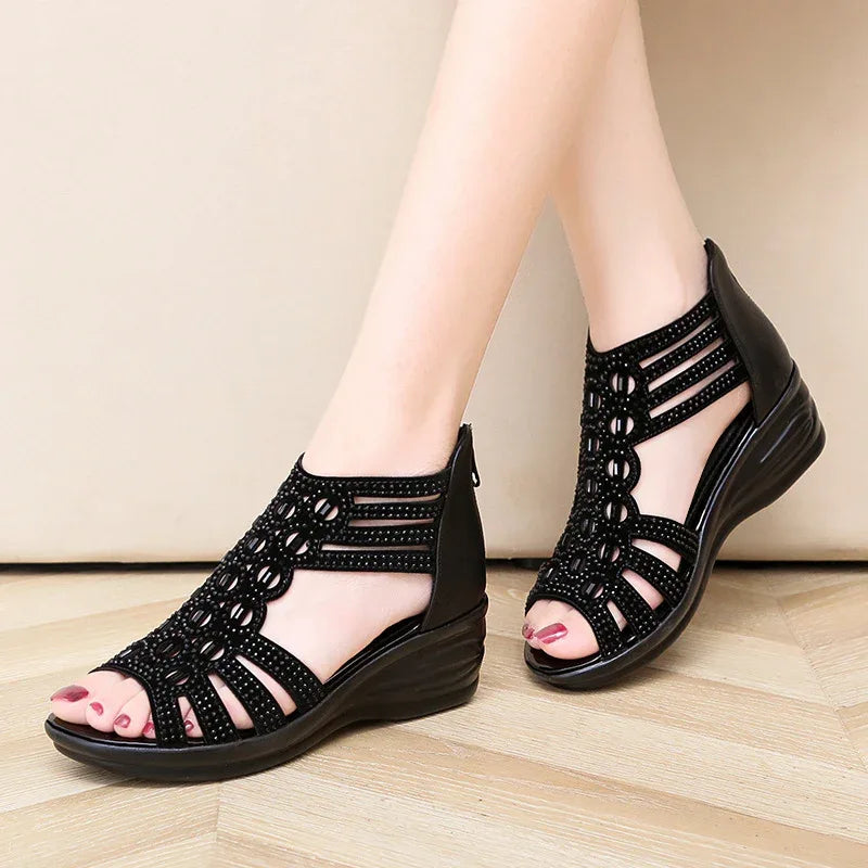Women's Comfortable Zip Heels Footwear Sandals