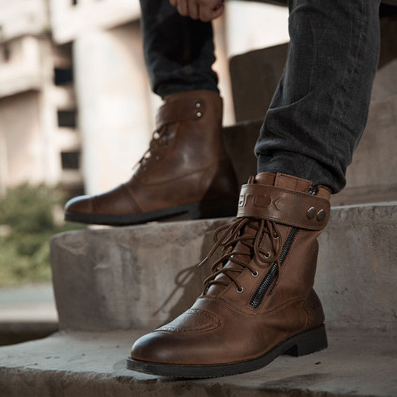 Leather Side Zipper Boots For Men Motorcycle Riding Shoes