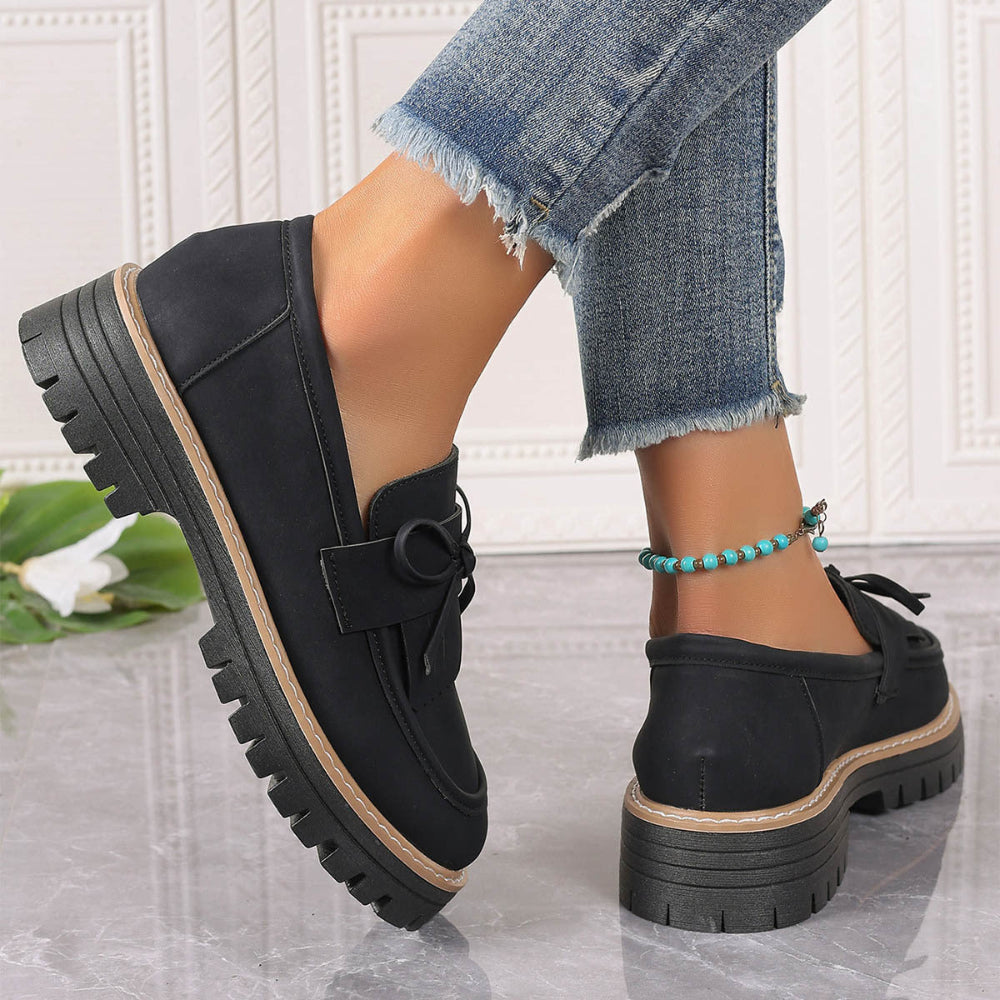 Fashionable Buckle Loafers For Women British Style Height-Increasing Thick-Soled Casual Shoes