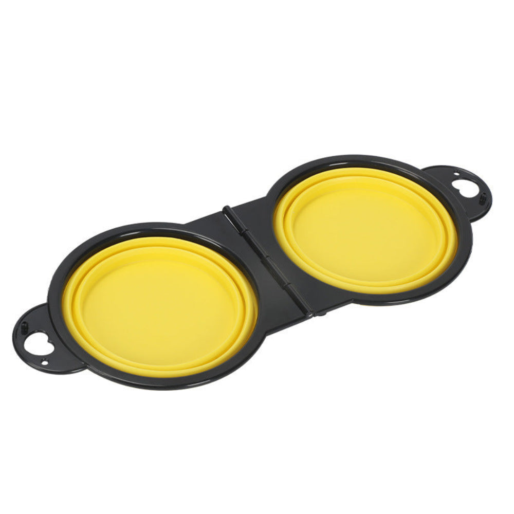 Portable Foldable Double Dog Silicone Feeding Pet Bowl