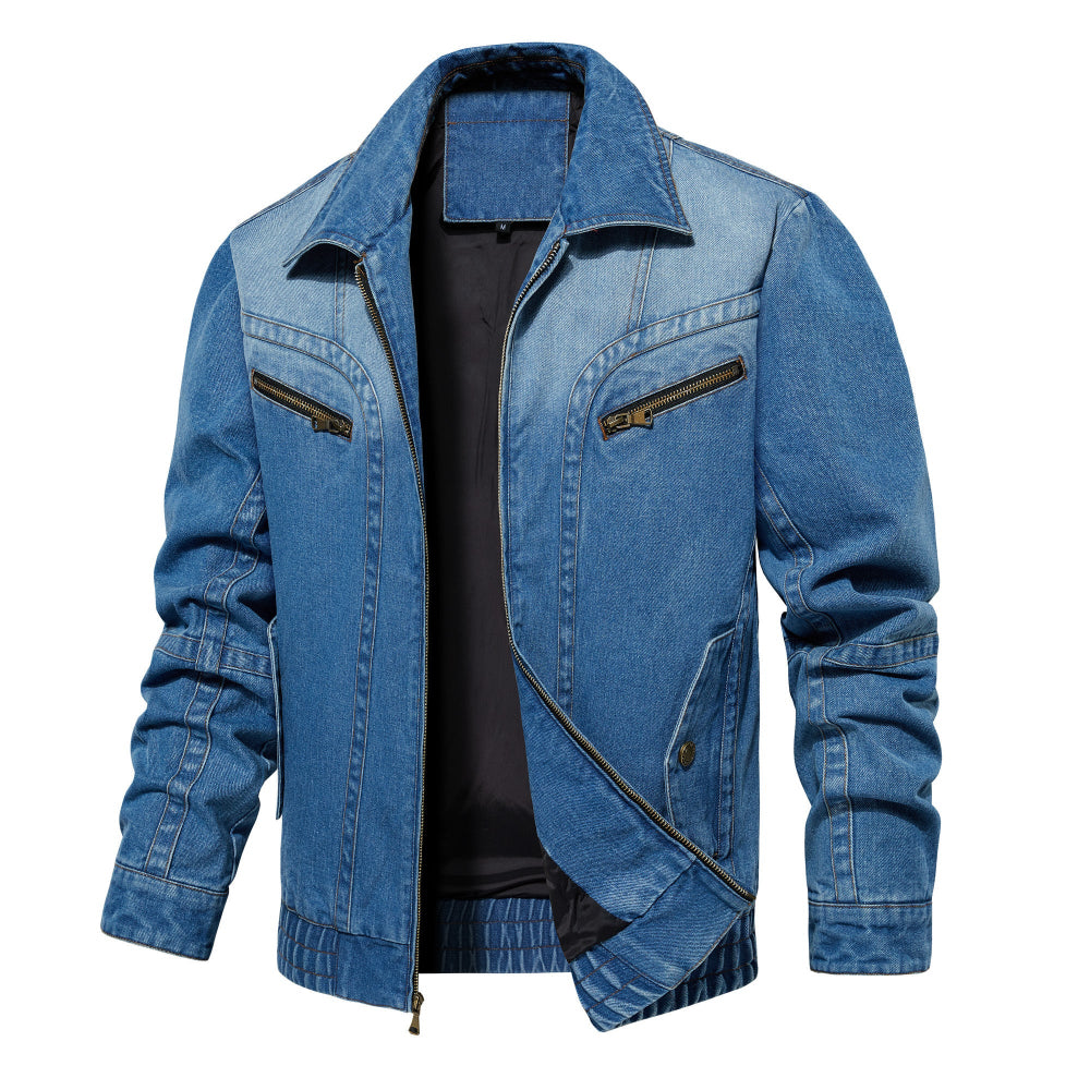 Men's Denim Jacket Multi-Pocket Design Spring & Autumn Outerwear