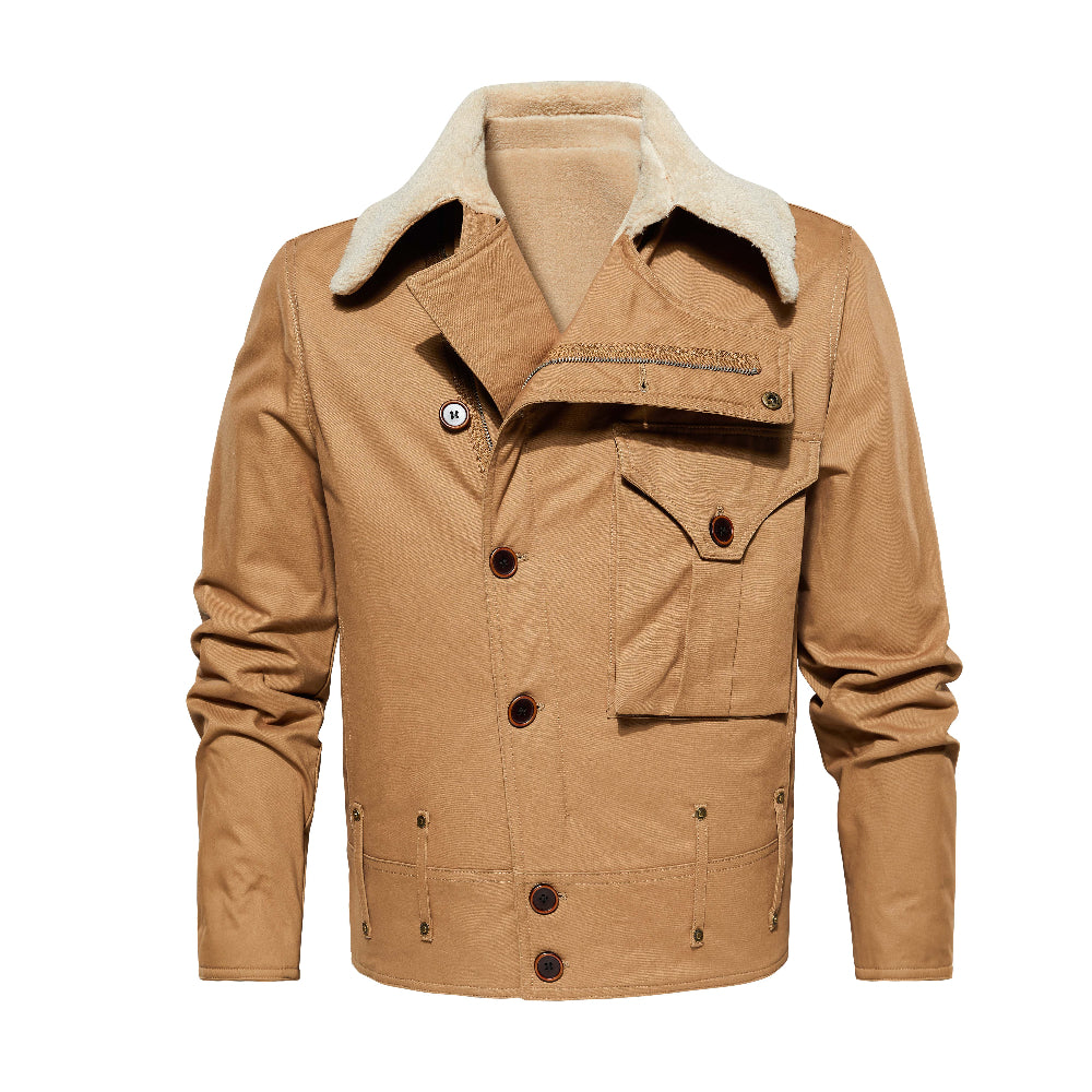 Thickened Work Jacket With Multiple Pockets Autumn & Winter Warm Outerwear For Men