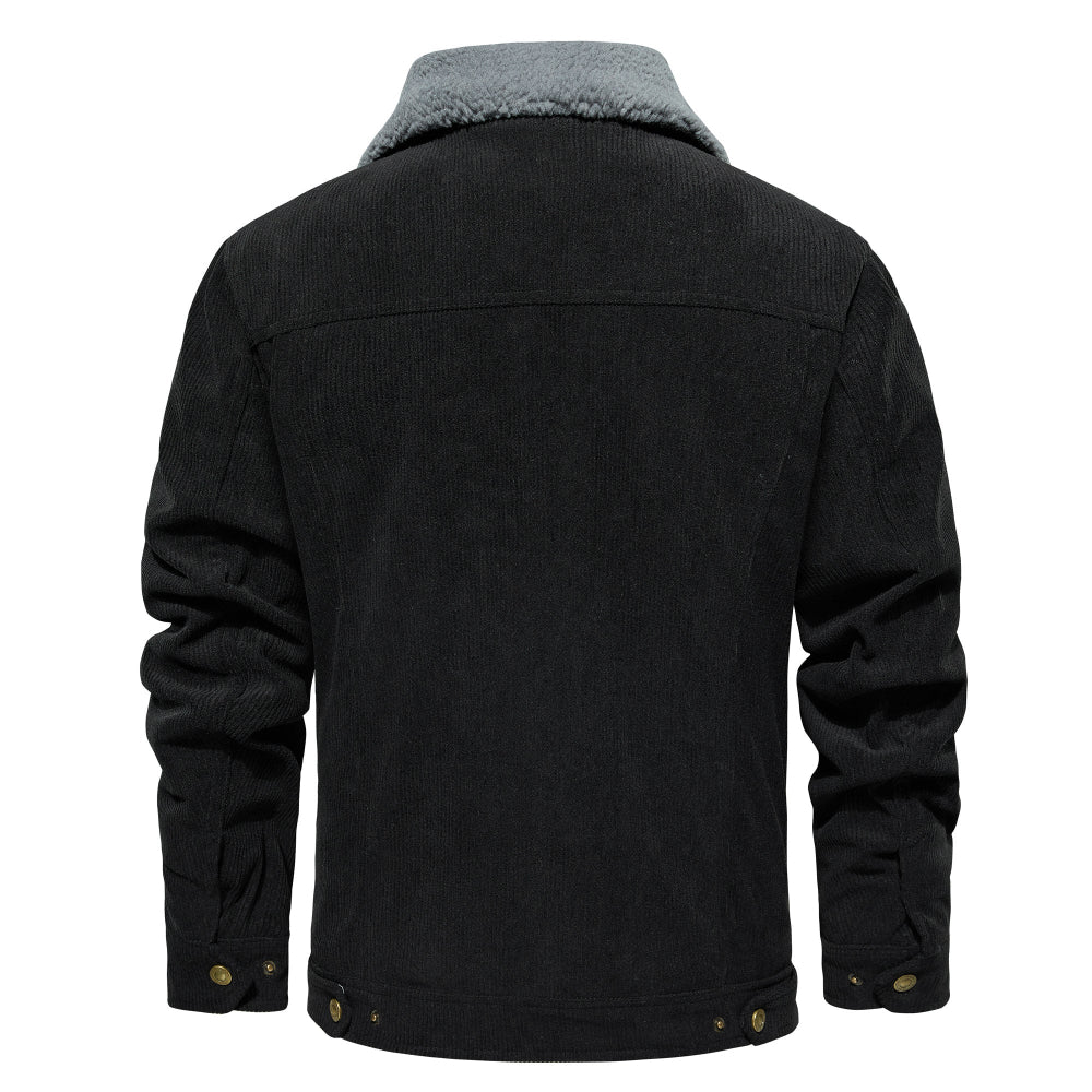 Men's Corduroy Jacket Winter Sherpa Lined Warm Thick Cargo Coat With 5 Pockets