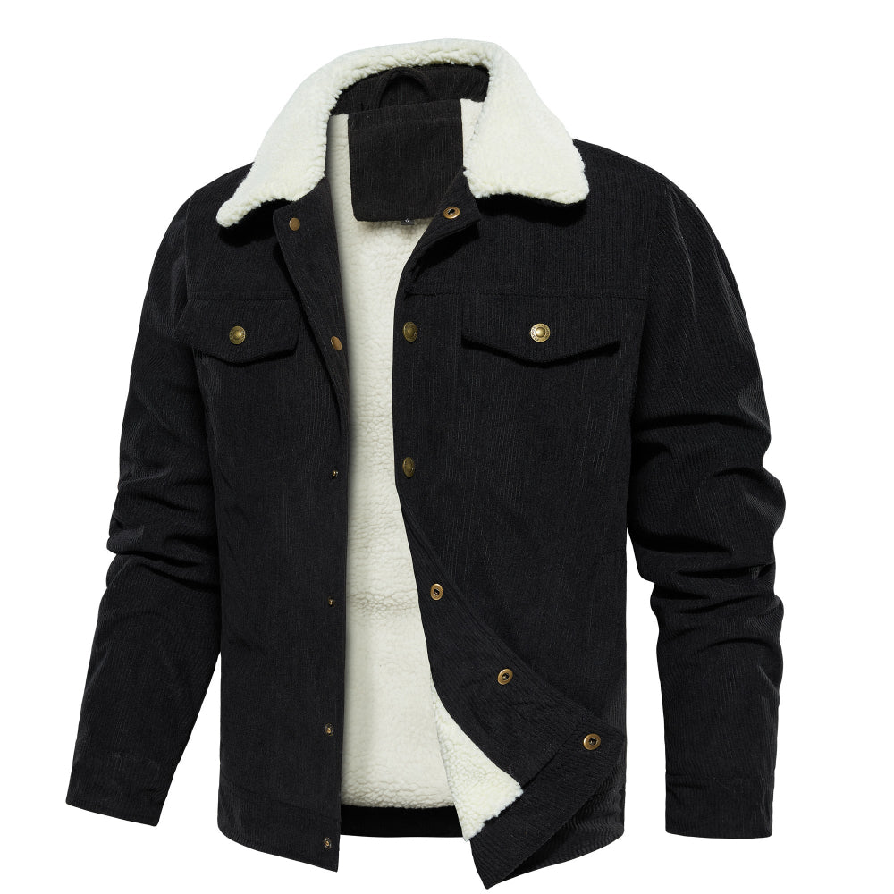 Men's Corduroy Jacket Winter Sherpa Lined Warm Thick Cargo Coat With 5 Pockets