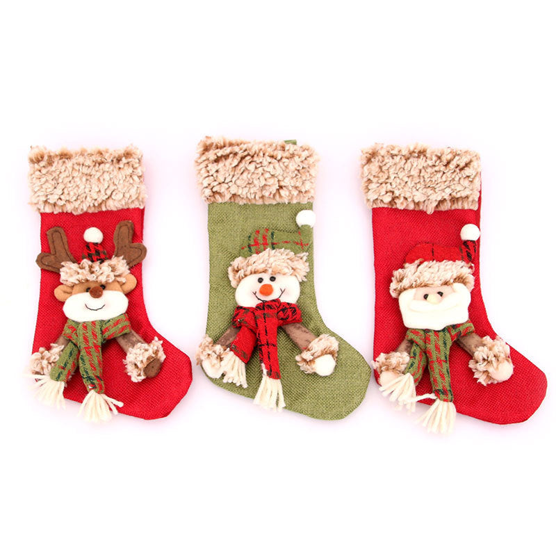Three-Dimensional Linen Plush Christmas Socks Hanging Decorations