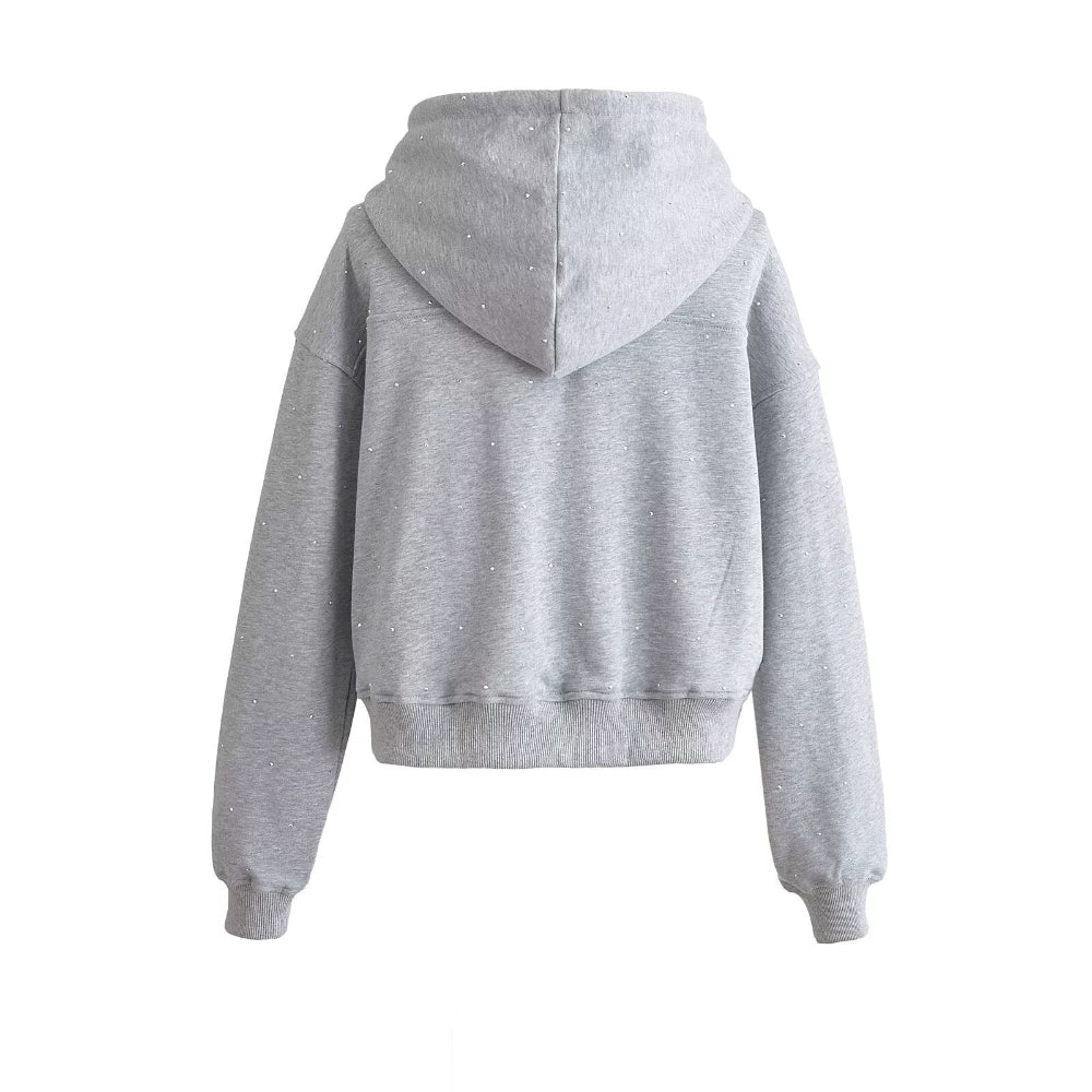 Women's Starry Rhinestone Hoodie With Drawstrings