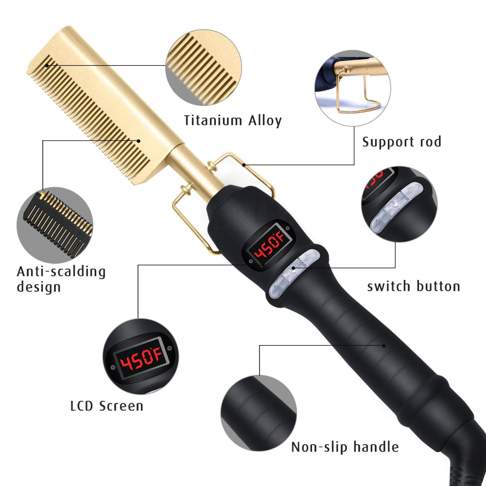 Multi-Functional Three-In-One Hair Curler Straightener Beard Comb