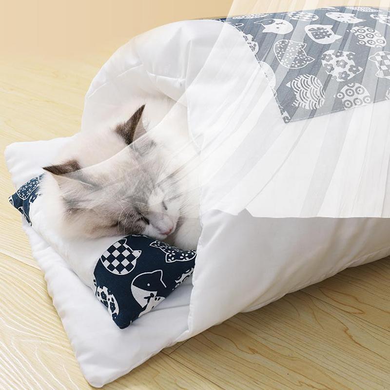 Cat Dog Pet Warm Cozy Cushion Bed With Blanket Design Pet Sleeping Bag.
