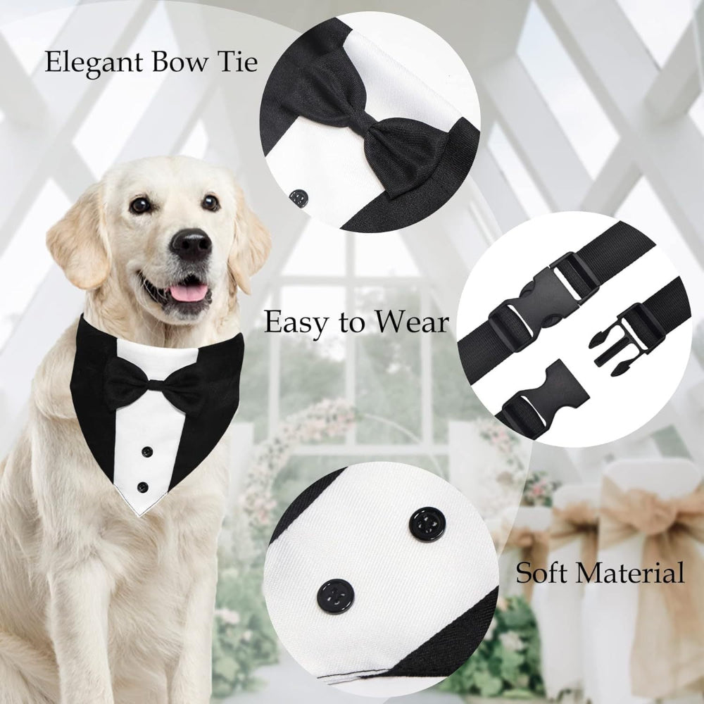Dog Tuxedo Suit With Bow Tie And Bandana Adjustable Formal Costumes For Small, Medium, Large Dogs Perfect For Weddings Birthdays