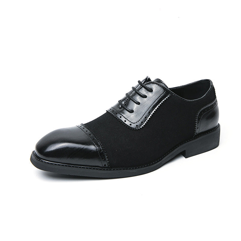 Men's Thick-Soled Round Toe Lace-Up Formal Business Leather Shoes