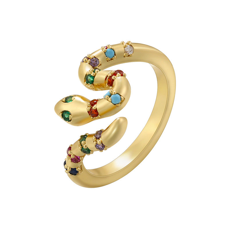 Micro Inlay Colorful Crystals Snake Rings