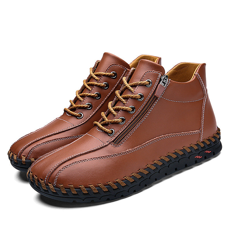 Autumn And Winter Mid-Top Men's Work Shoes With Side Zipper