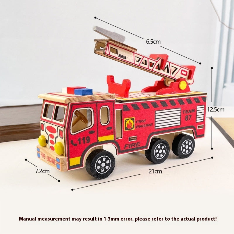Colorful Wooden Fire Truck Children's Toy