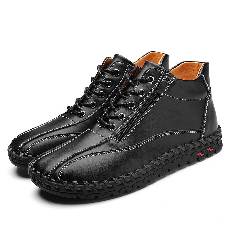 Autumn And Winter Mid-Top Men's Work Shoes With Side Zipper