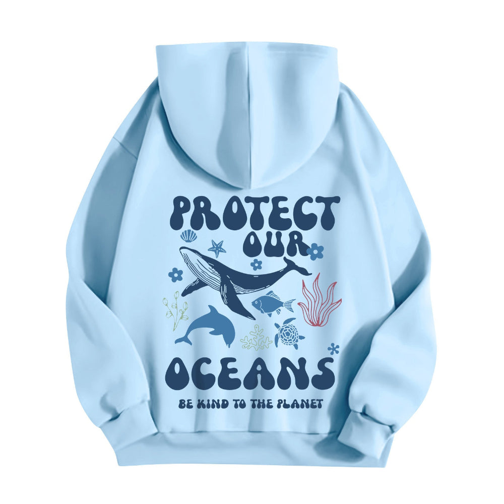 Women's Stylish And Lightweight Long Sleeve Save Our Oceans Pullover Hoodies