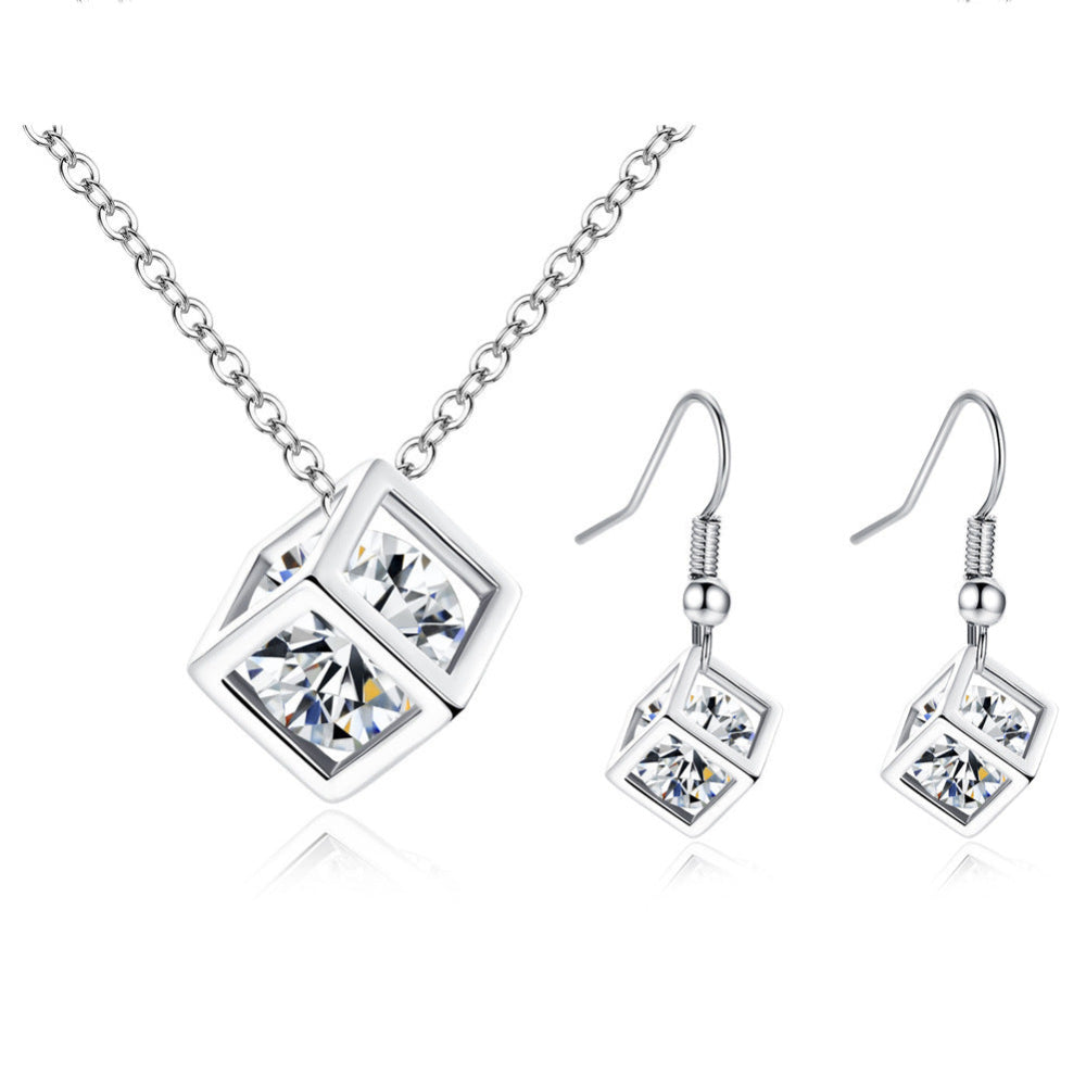 Water cube Jewelry Copper Zircon Earrings & Necklace Set